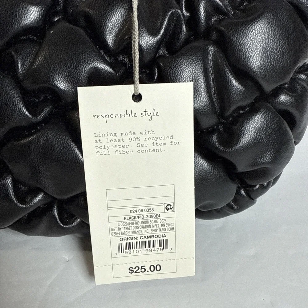 A New Day Black Bubble Quilted‎ Handbag  Top Handle, Small & Stylish 12x8 In - Picture 2 of 4